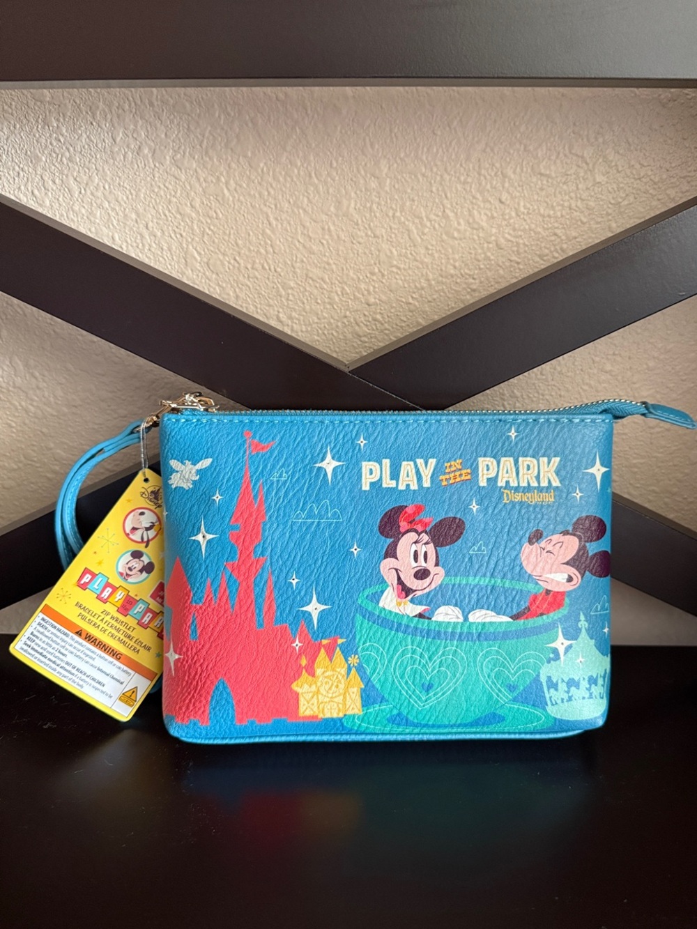 Disney Teal Play in the Park Kids Wristlet with Red Castle Graphic
